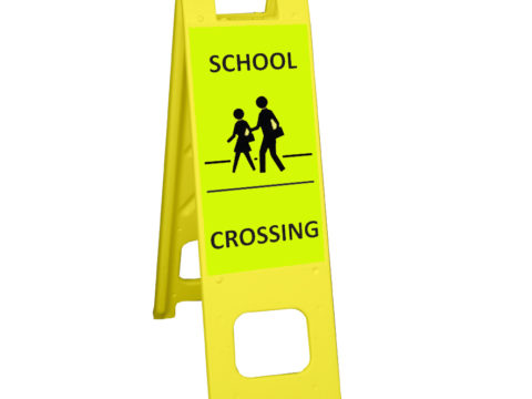 Yellow narrowcade with School Crossing